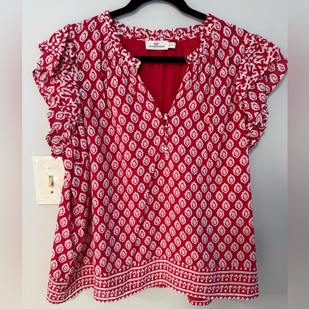Vineyard Vines Lighthouse Red Tile Ruffle Top